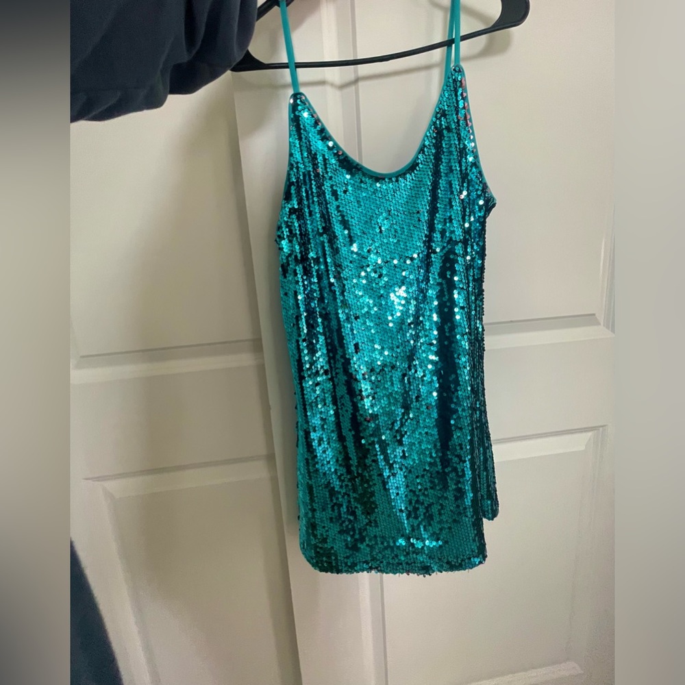 Sparkly sequin teal mini dress size small never worn in perfect condition